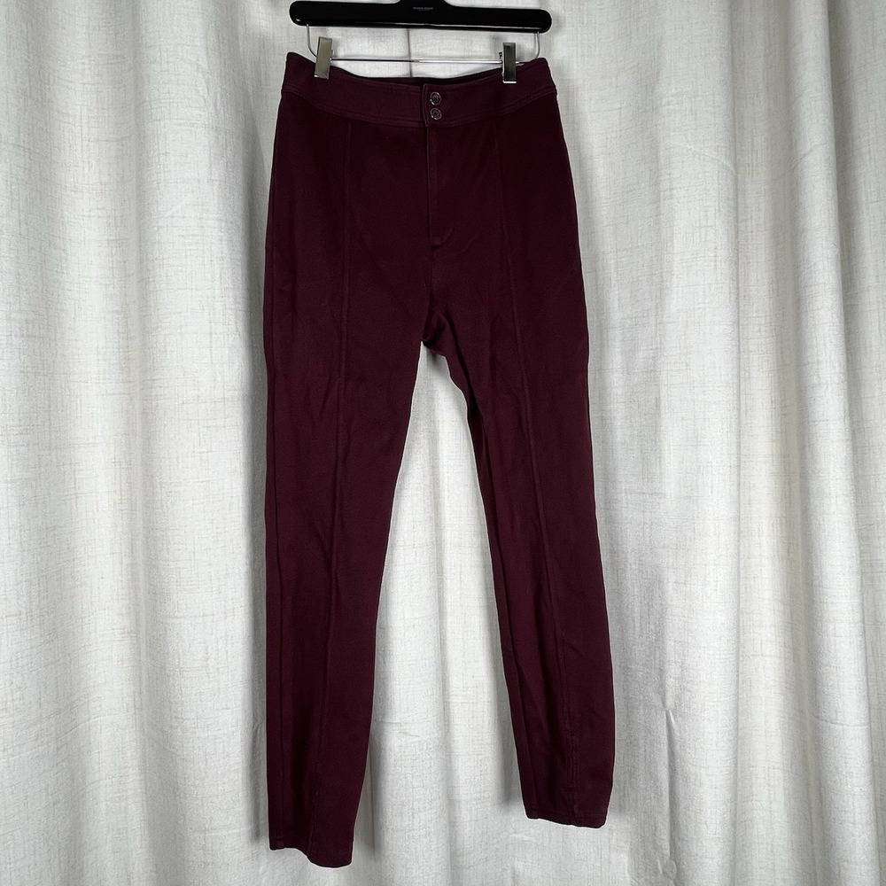 Anthropologie Maeve High Rise Seamed Split Skinny Pants Size 4 Burgundy Red